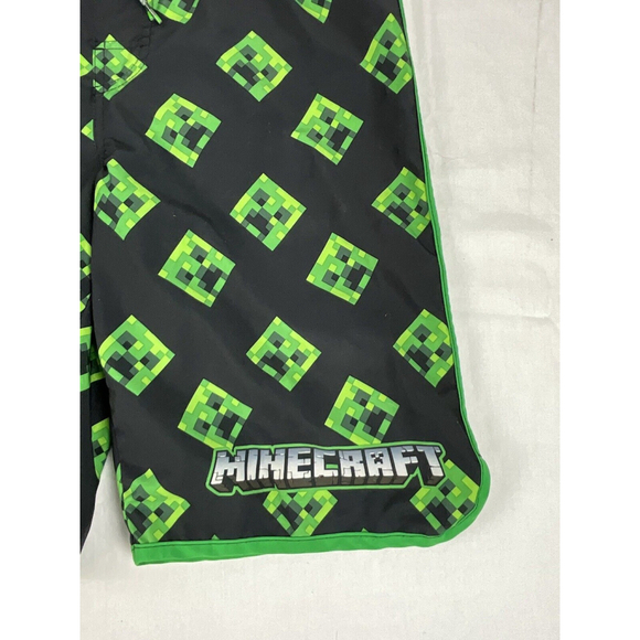 Minecraft Swim Trunks Board Shorts Youth Boys Large Green Creeper Faces Kids - Picture 2 of 4